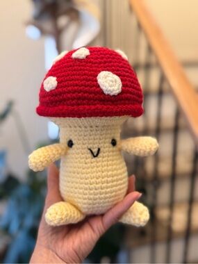 Handmade Red and Cream Mushroom Plush Toy - Kids Toy